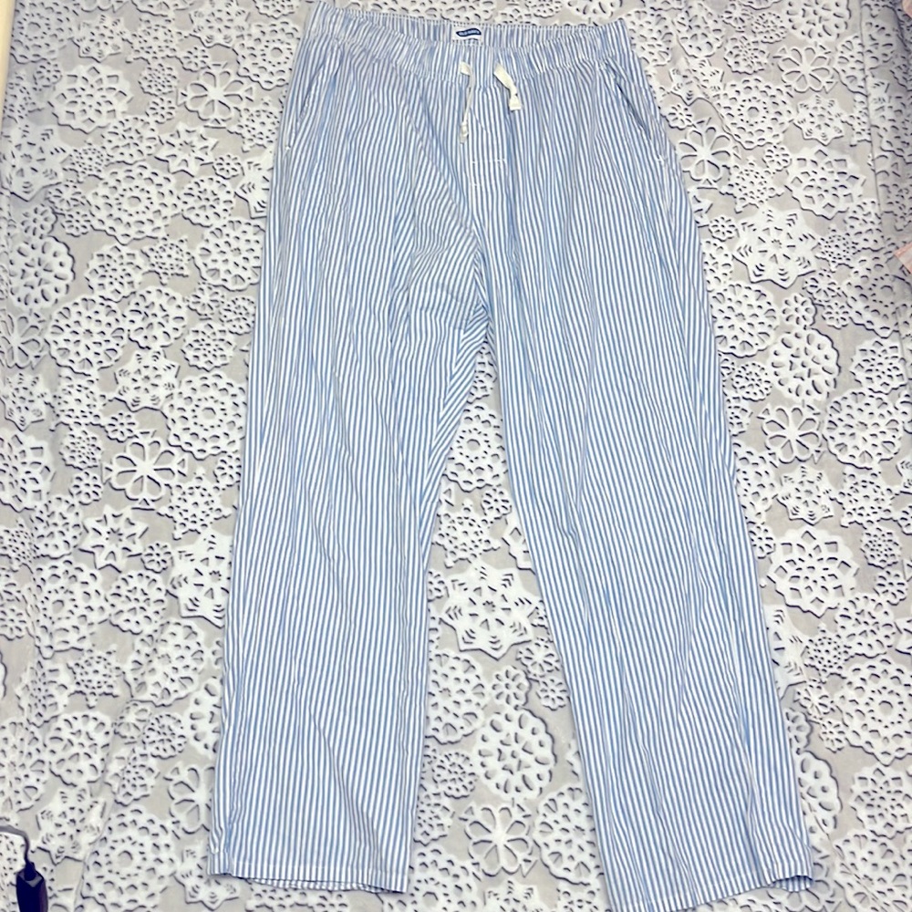 Old navy blue and white striped pj pants